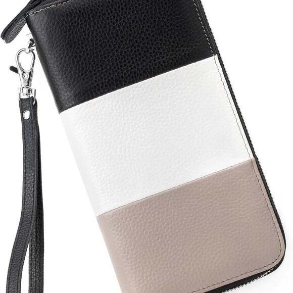 Women's RFID Blocking Leather Wallet with Card Slots Zip Around Clutch - Picture 1 of 6